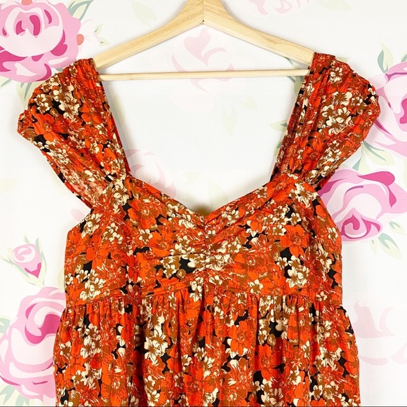 NEW Free People Orange Floral Pattern Play Linen Mini Dress L - Picture 8 of 15